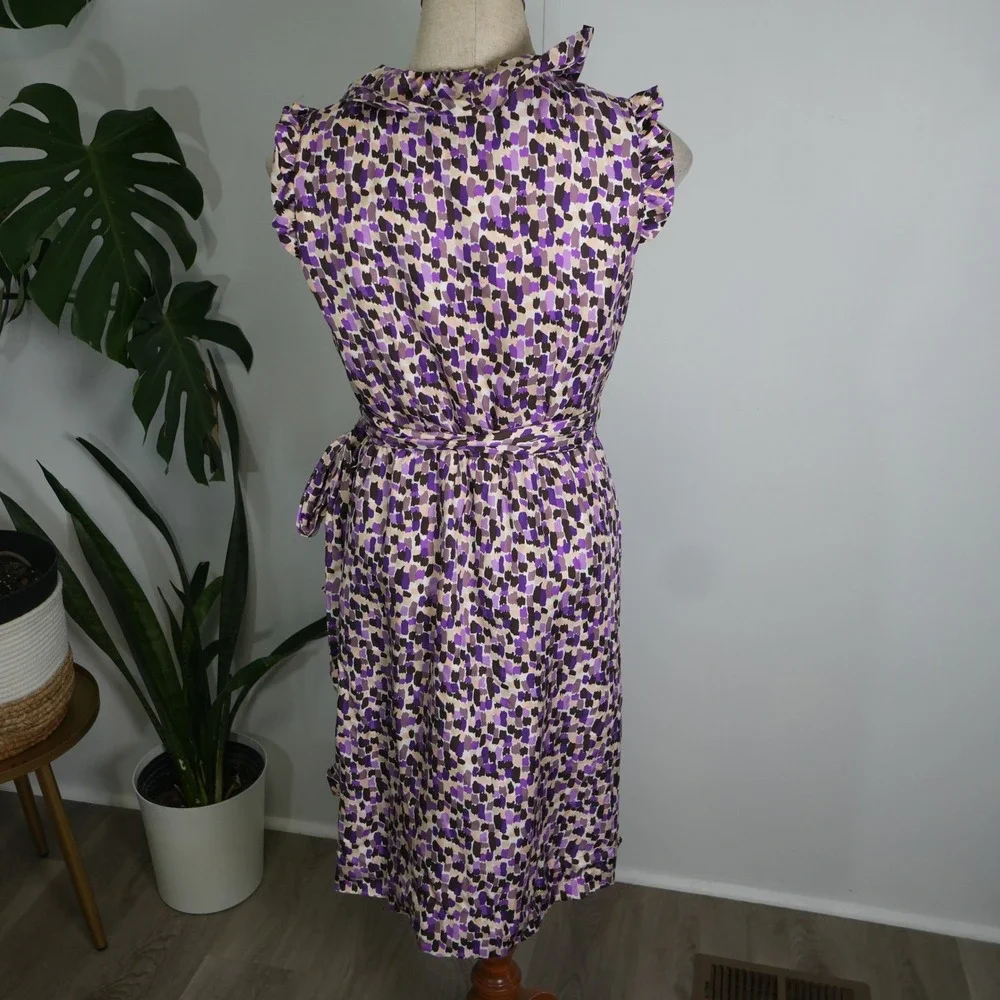 Kate Spade Silk Wrap Dress Womens 8‎ Purple Abstract Ruffle NJMU1851 Brushstroke